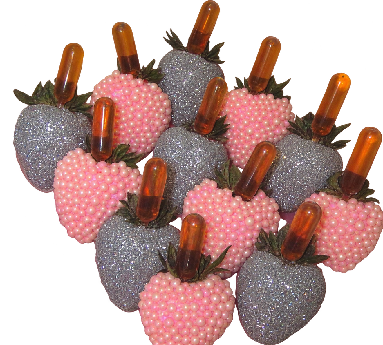 Pink pearl and silver glitter Glamberries with liquor droppers
